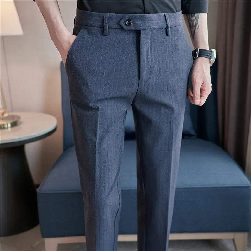Black Striped British Suit Trousers