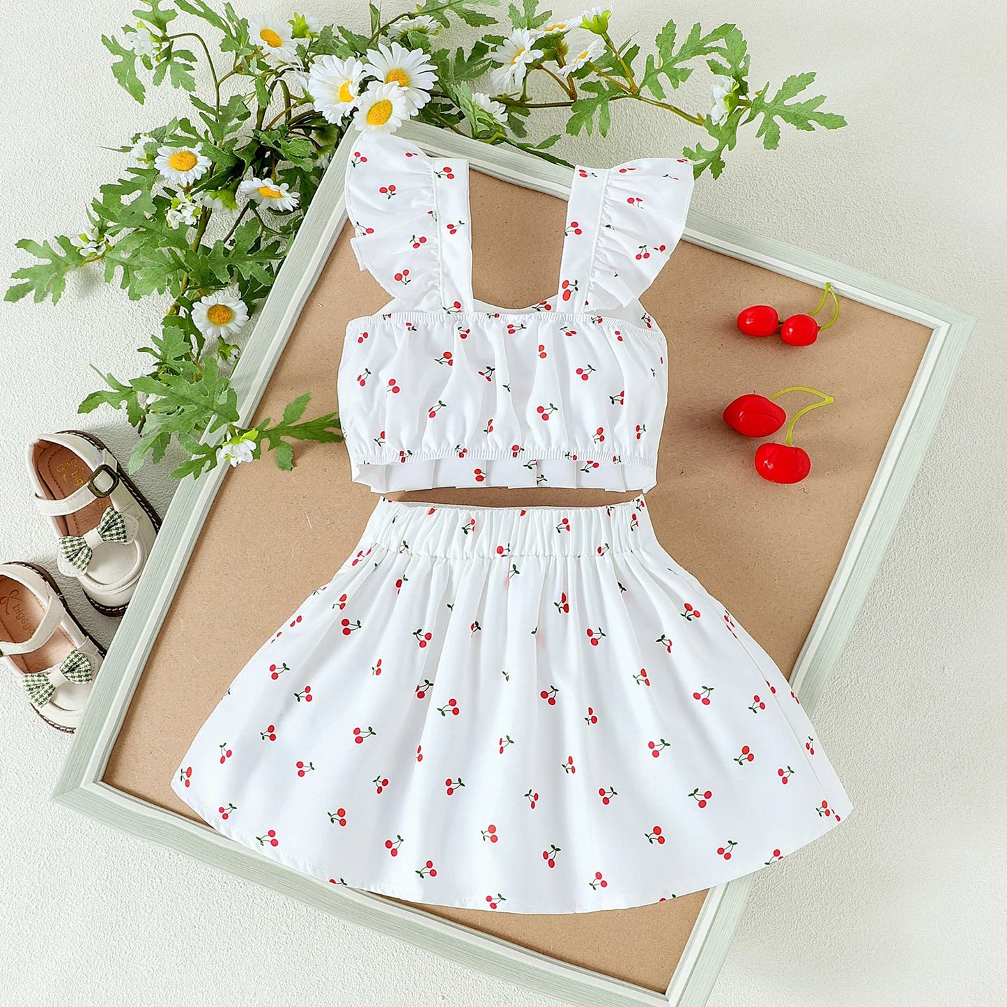 Baby Girl Cherry Heart Top & Skirt Set