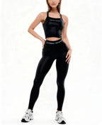 Laminated Solid Pullover Slim Fit Two-Piece Yoga Set