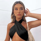 Y2K Cross Halter Backless Crop Top