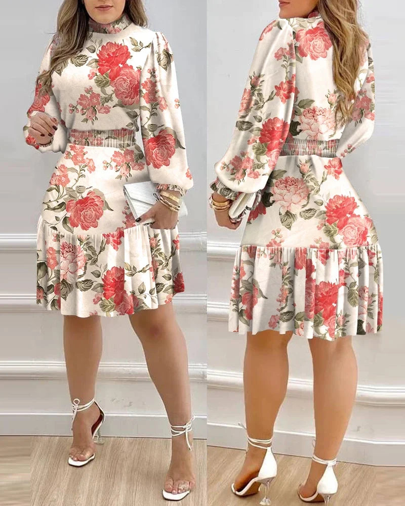 Autumn Floral Ruffle Dress