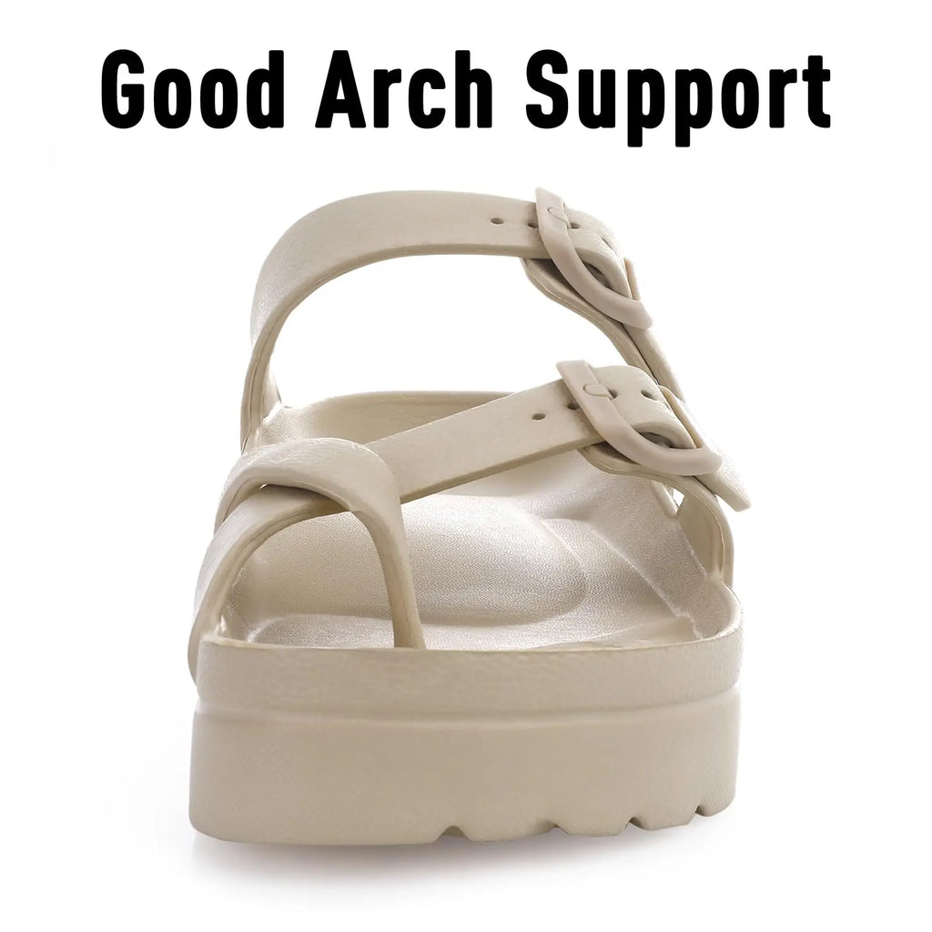 Women Buckle Platform Slides
