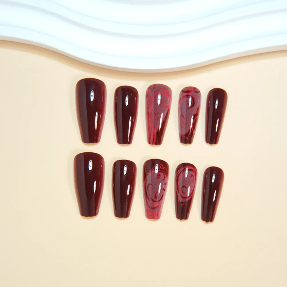 Gothic False Nails Dark Red