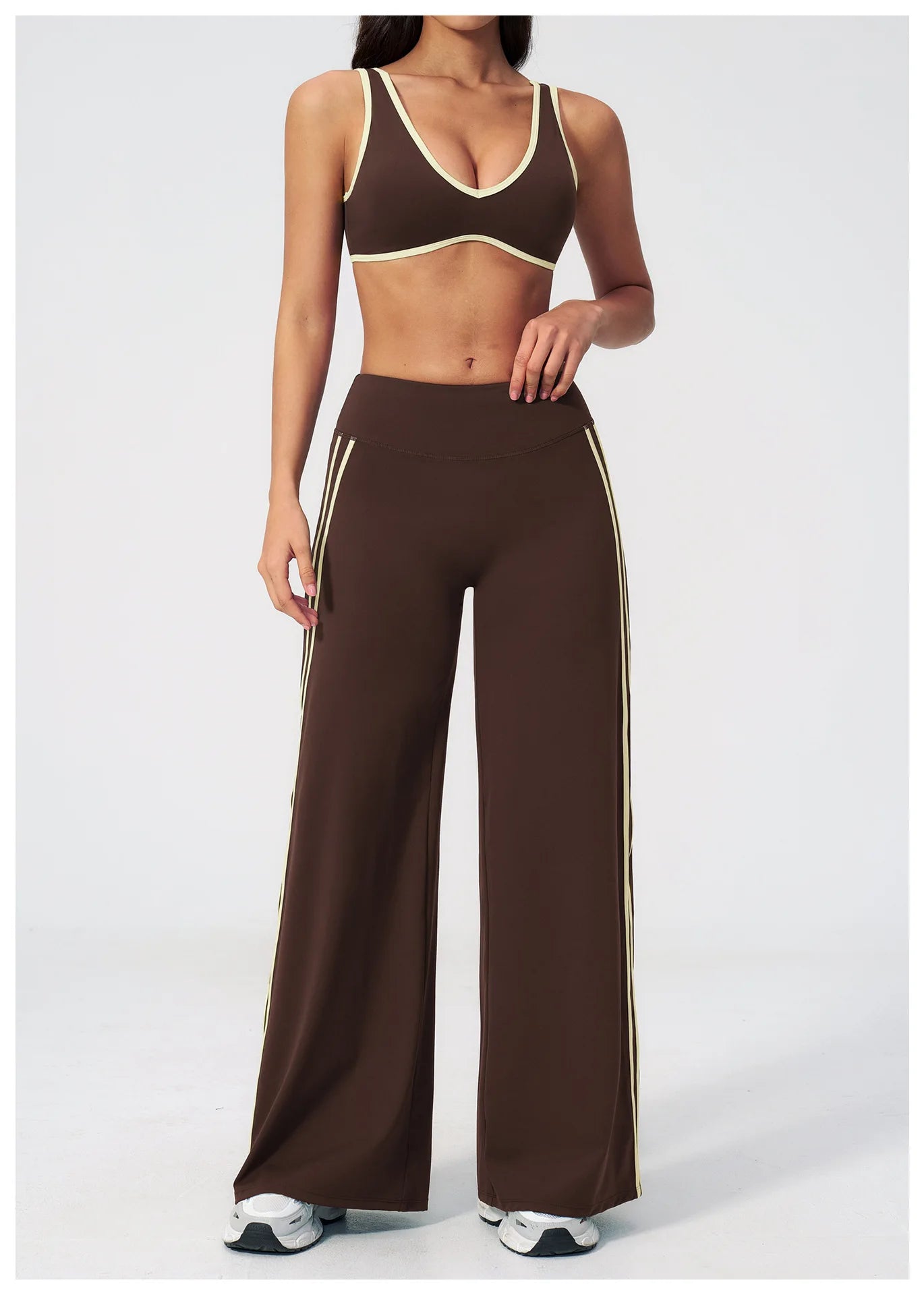 Nylon Striped Sleeveless True-To-Size Fit Two-Piece Yoga Set