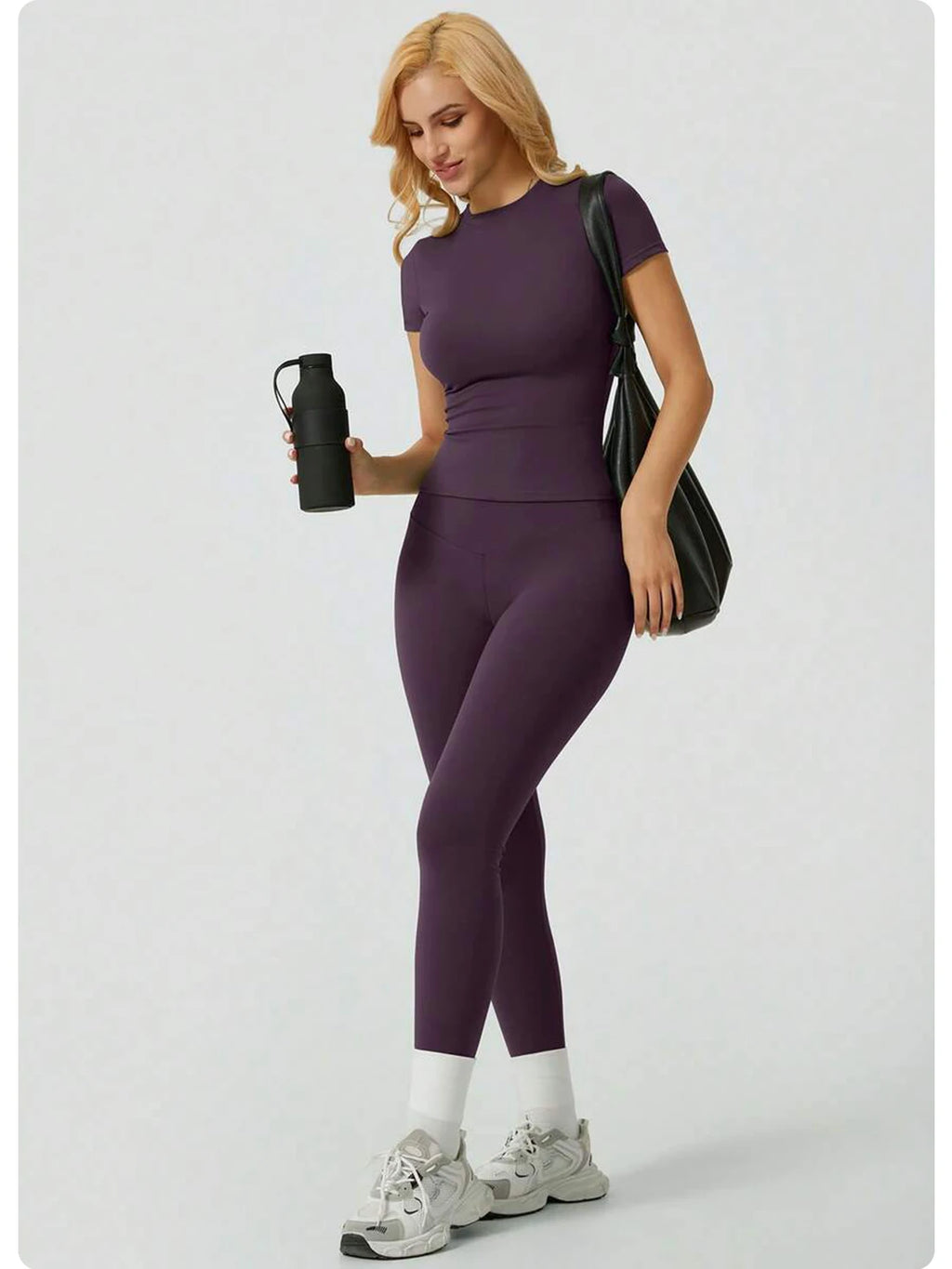 Everyday Nylon Solid Elastic Waist Two-Piece Yoga Set