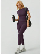 Everyday Nylon Solid Elastic Waist Two-Piece Yoga Set