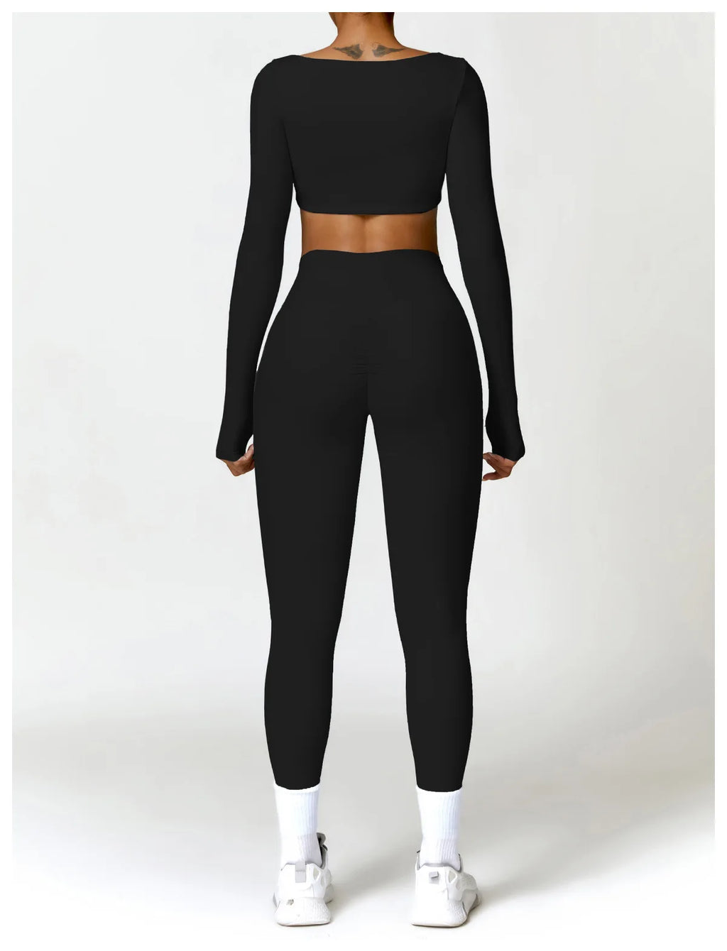 Nylon Solid Long Sleeve Two-Piece Yoga Set