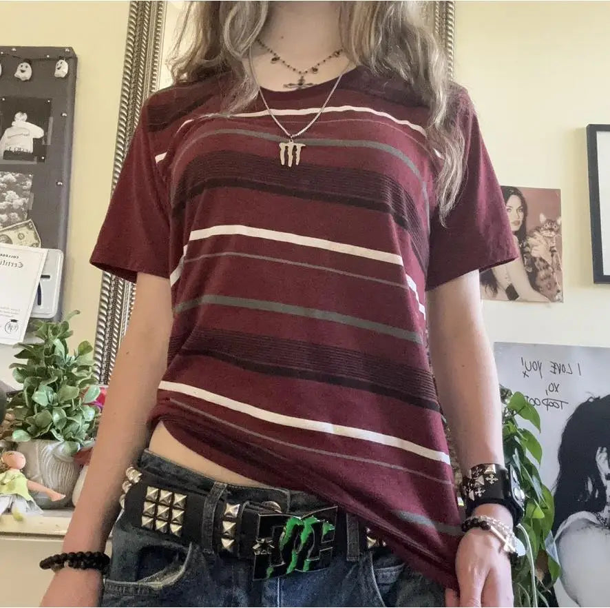 Everyday Broadcloth Striped Crew Neck True-To-Size Fit T-Shirt