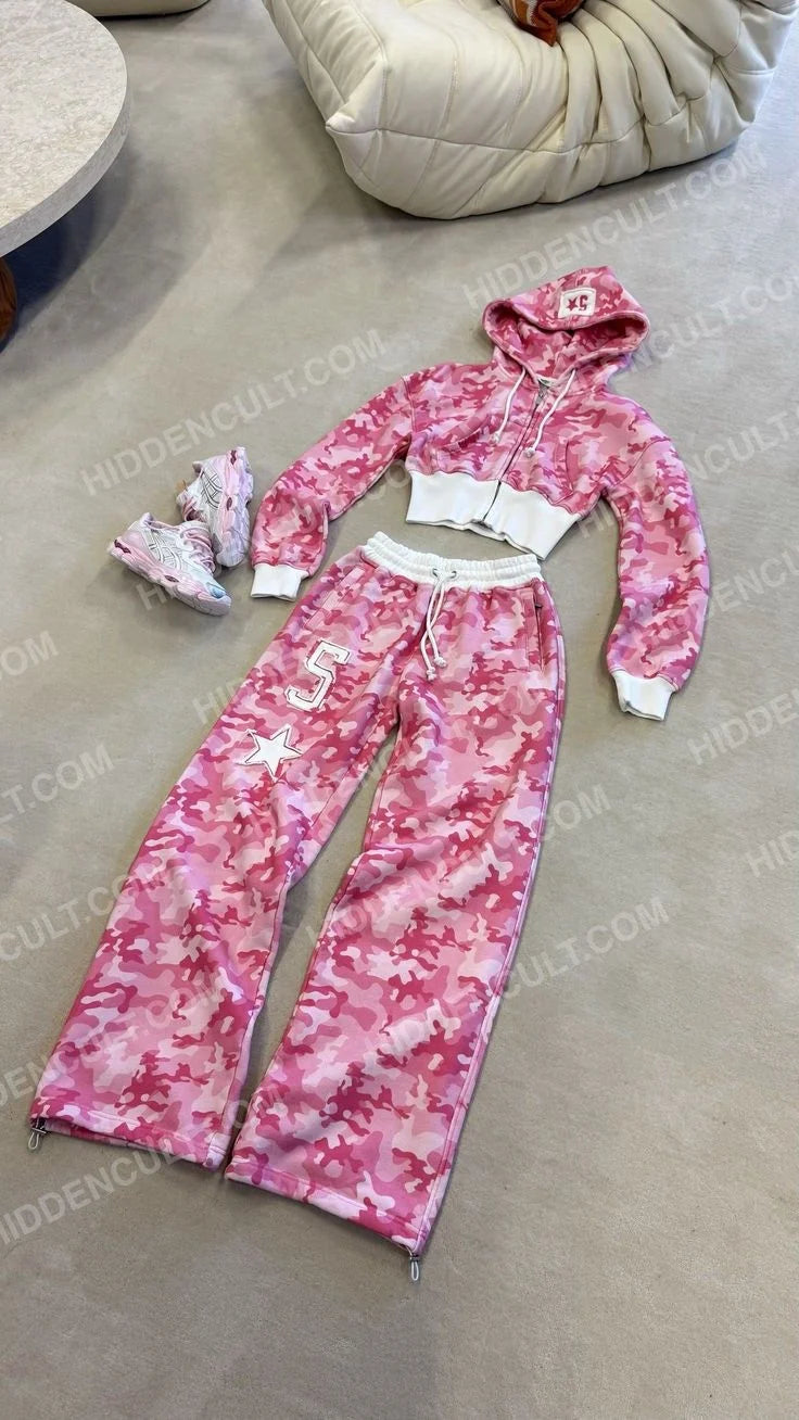 Women’s Y2K Pink Letter Graphic Zipper Sportswear Set