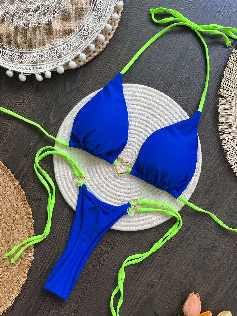 Solid Color Halter Bikini Set