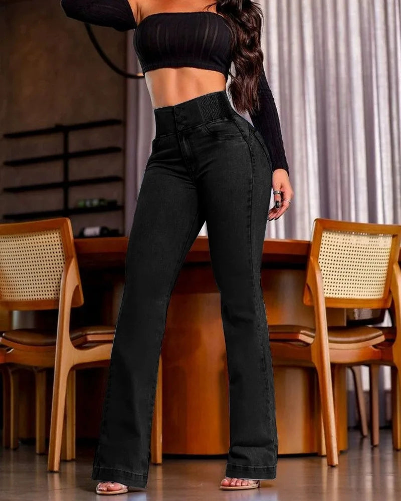 Elastic-Waist Bodycon Denim Jeans