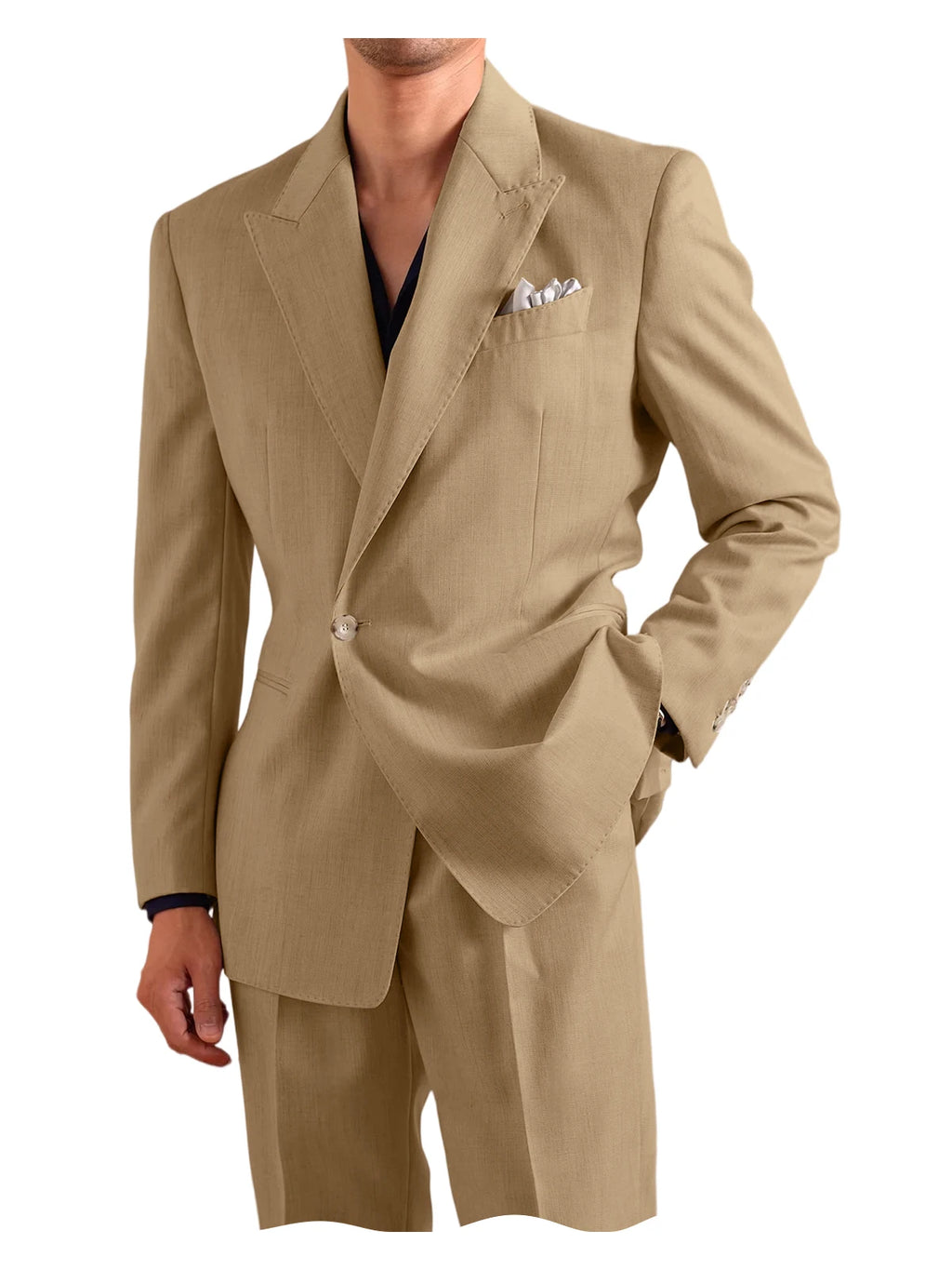 Linen Peak-Lapel One-Button Suit Set