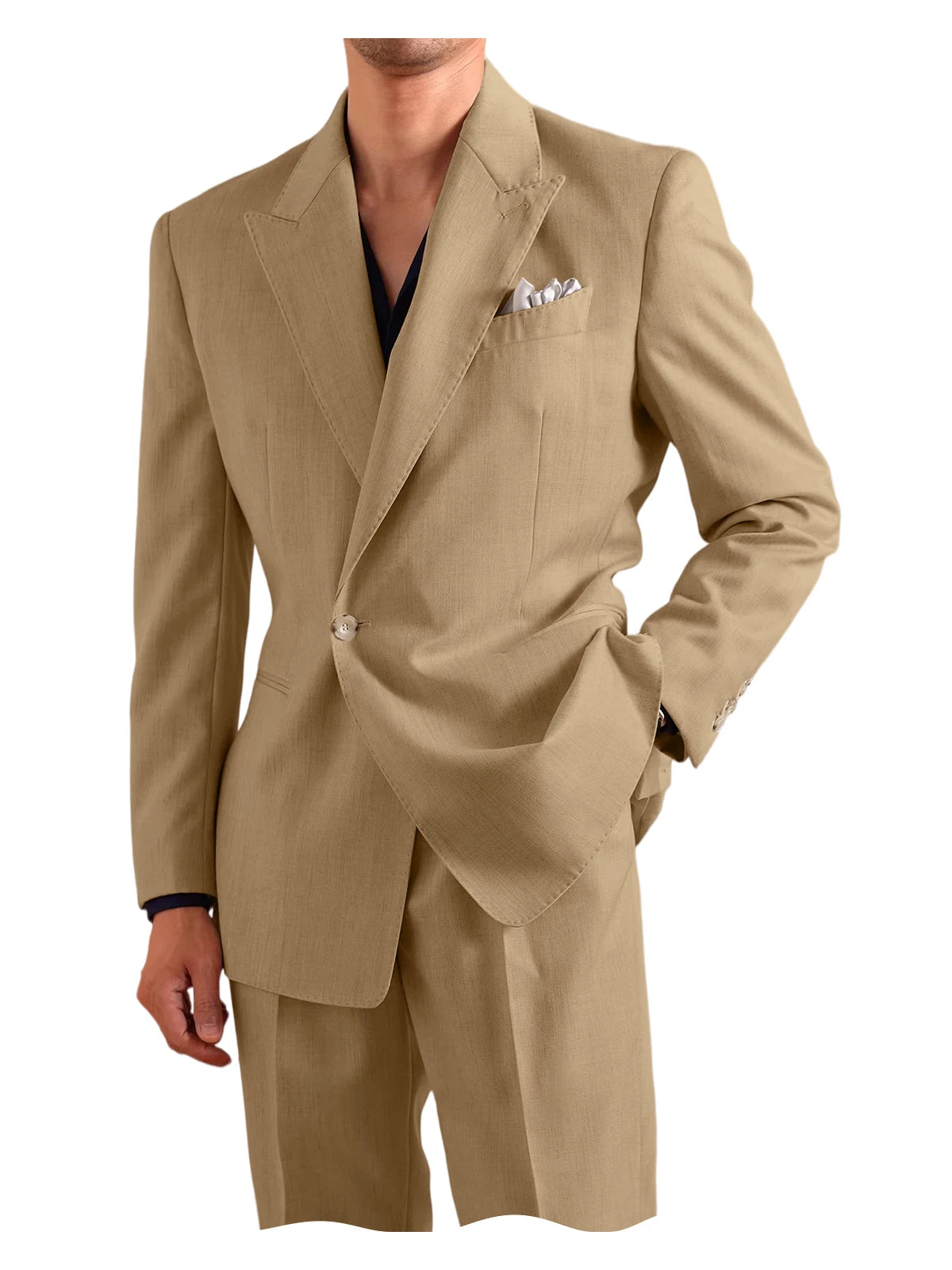 Linen Peak-Lapel One-Button Suit Set