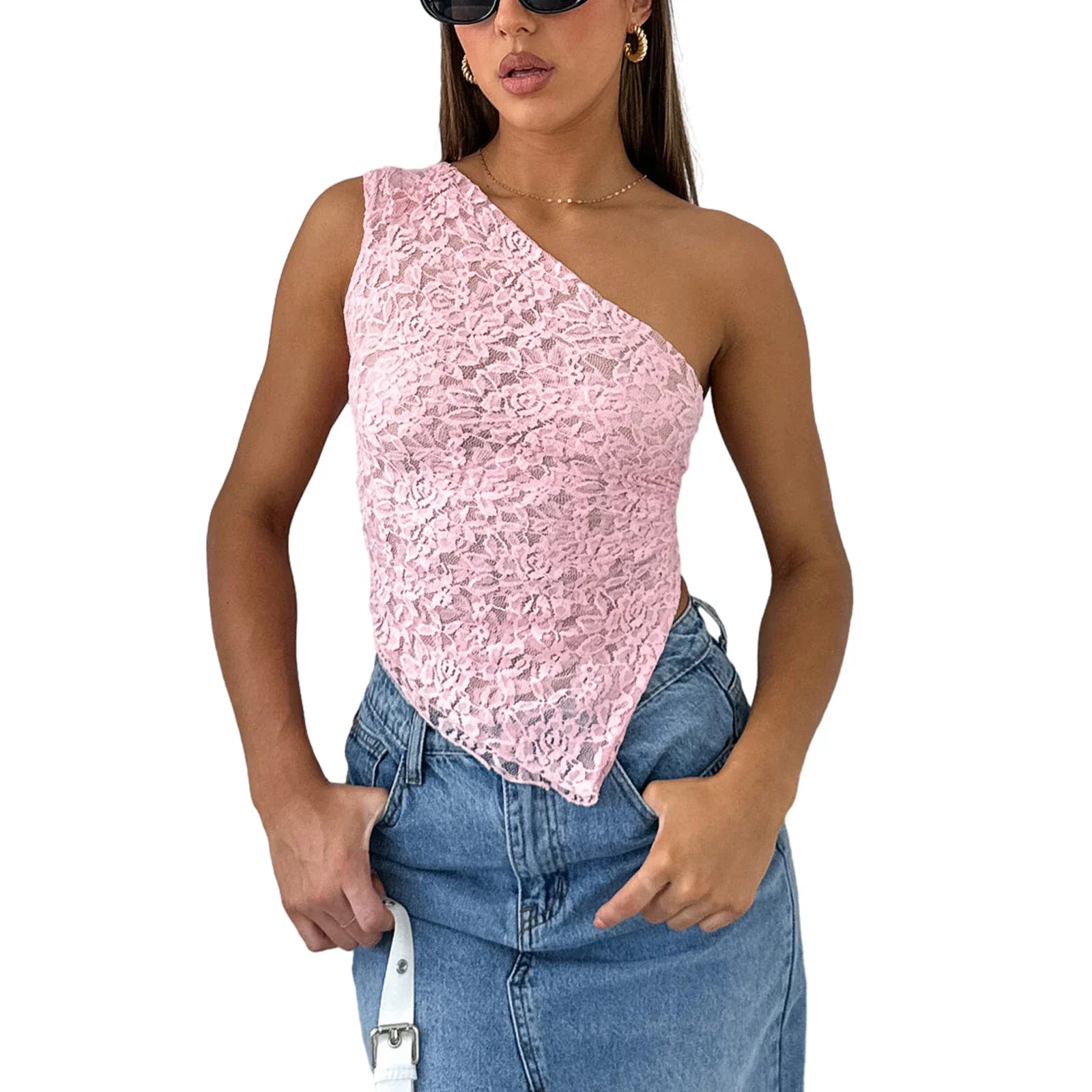 One-Shoulder Lace Tank