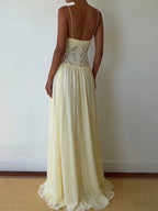 Hollow-Out Lace Patchwork Maxi Dress
