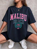 Malibu Beach Letter Print T-Shirt