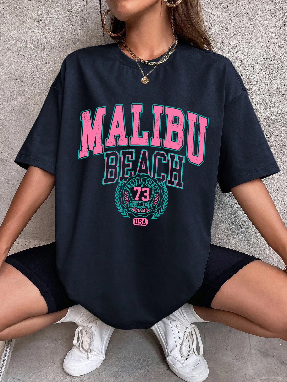 Malibu Beach Letter Print T-Shirt