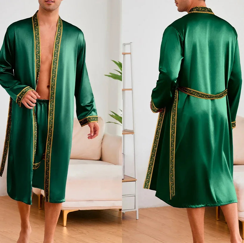 Ice Silk Pajamas 2Pcs Bathrobe