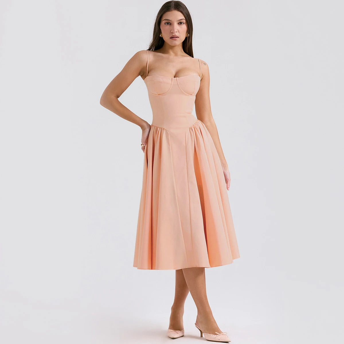 Elegant Spaghetti Strap Midi Dress