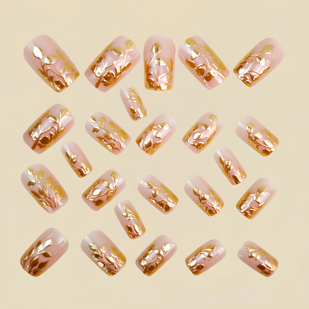 Short Medium fake nails golden
