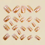 Short Medium fake nails golden