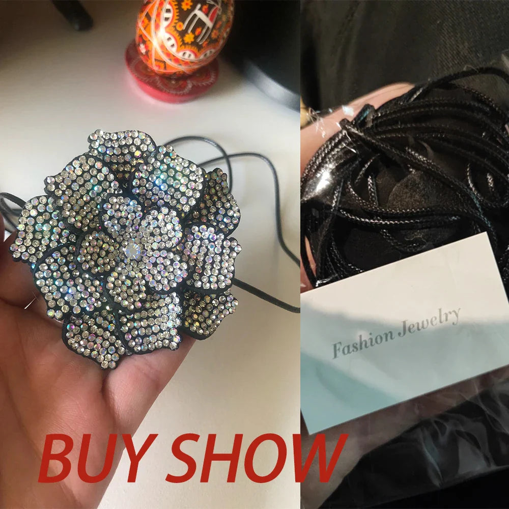 Rhinestone Rose Choker Necklace