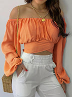 Off-Shoulder Lace-Up Blouse