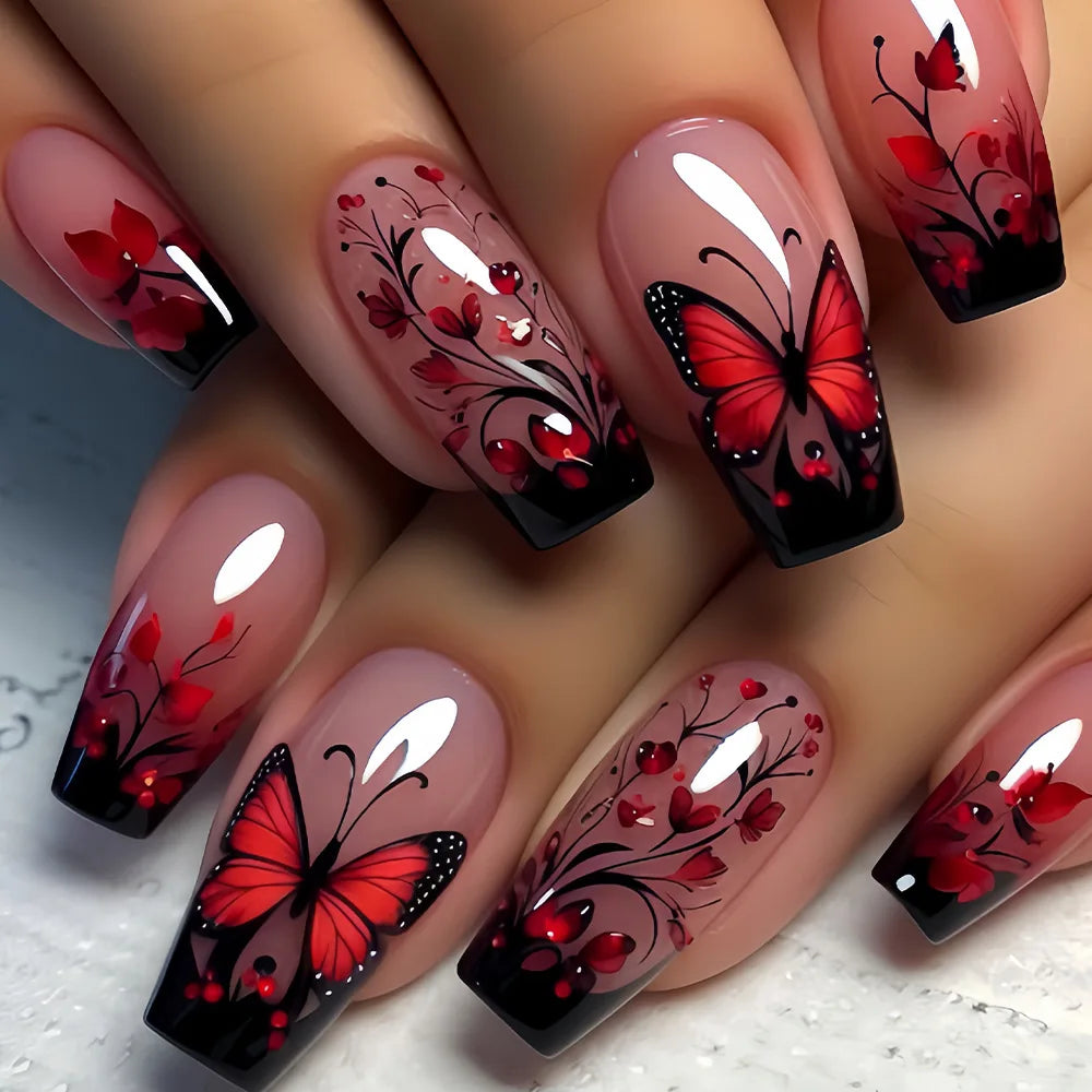 Gothic False Nails Dark Red