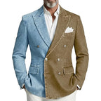 Denim Double-Breasted Peak-Lapel Blazer