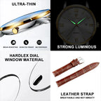 POEDAGAR Gold Leather Quartz Watch