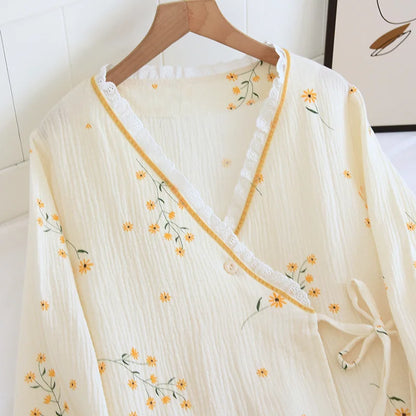 Floral Cotton Kimono Pajama Set