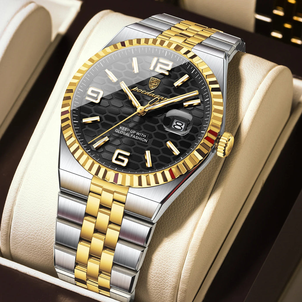 POEDAGAR Gold Green Quartz Watch