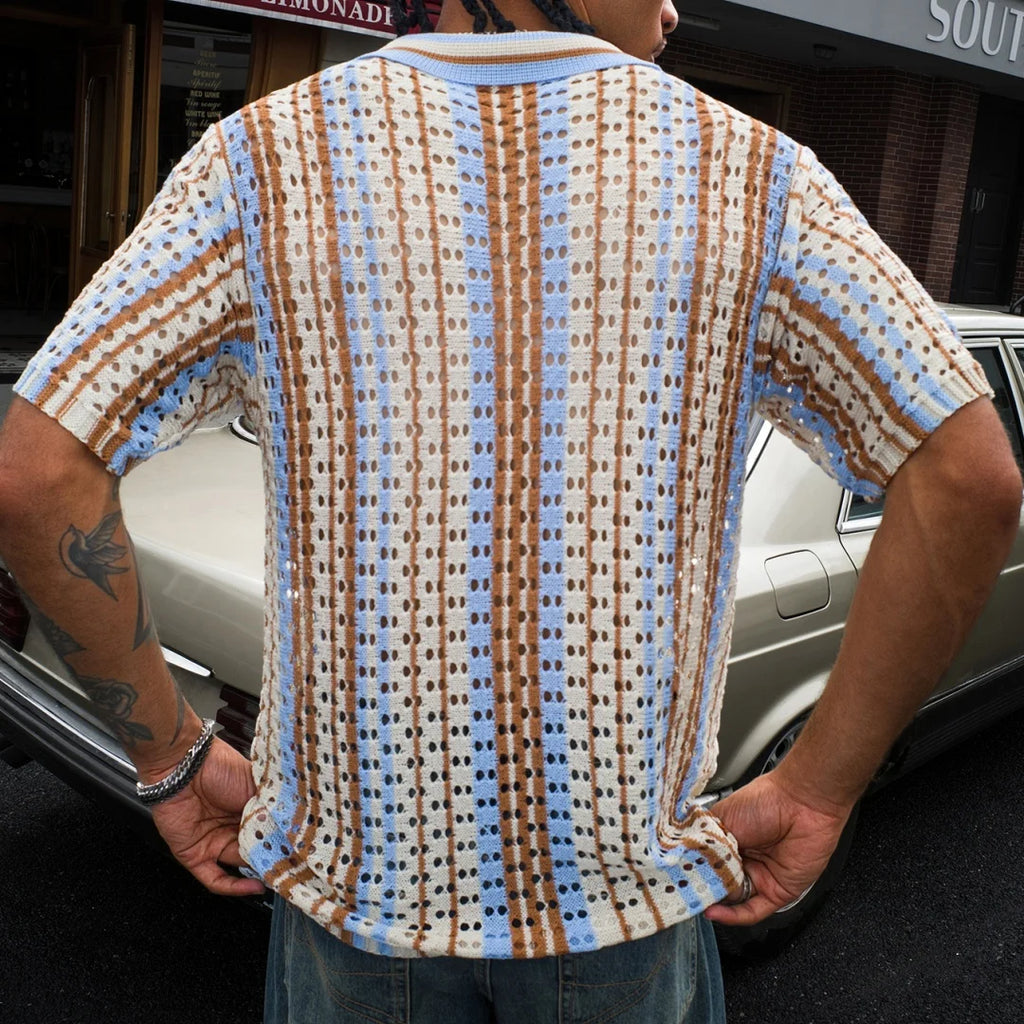 Retro Knit Lapel Polo