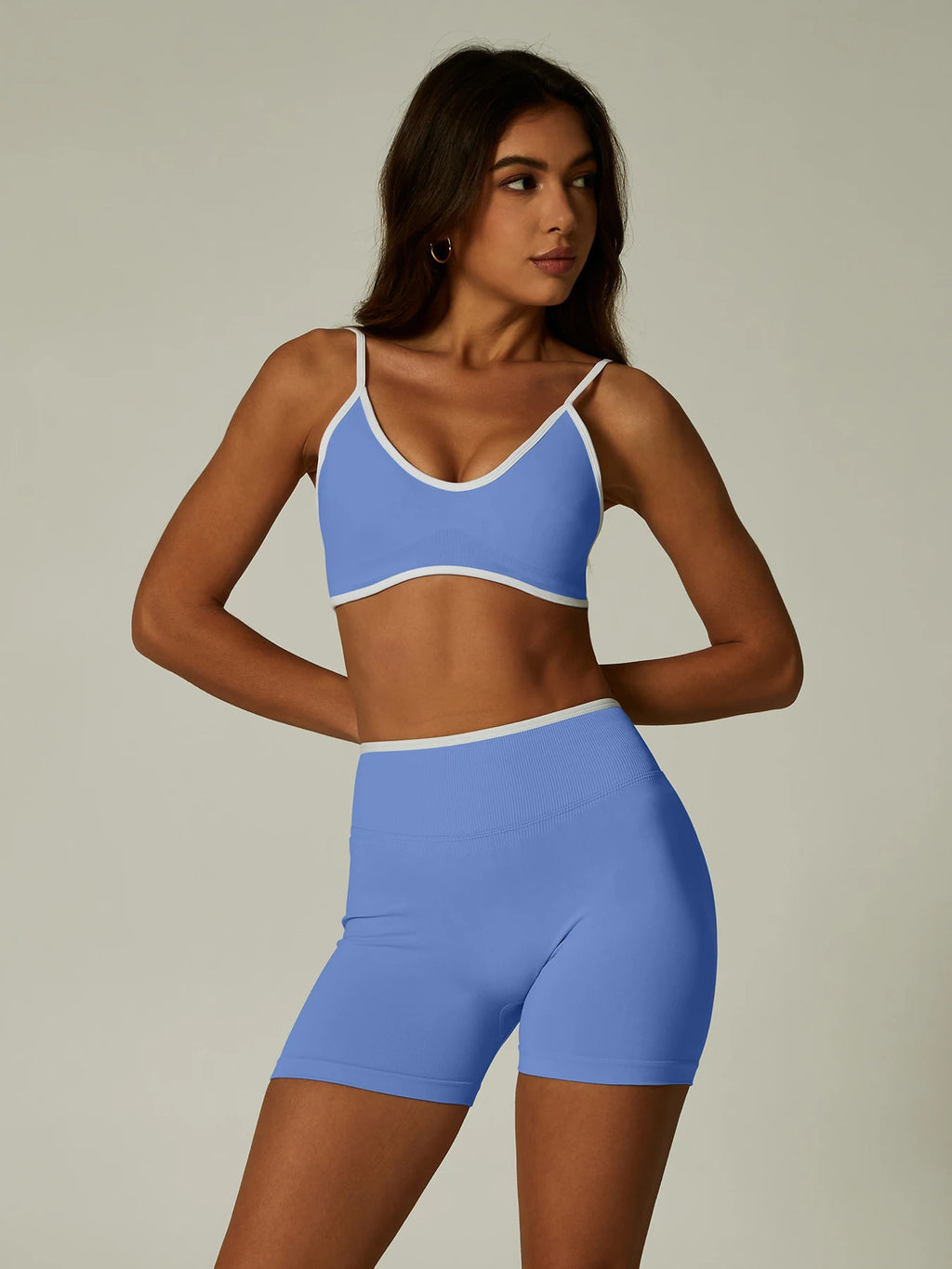 Nylon Solid Elastic Waist Two-Piece Yoga Set
