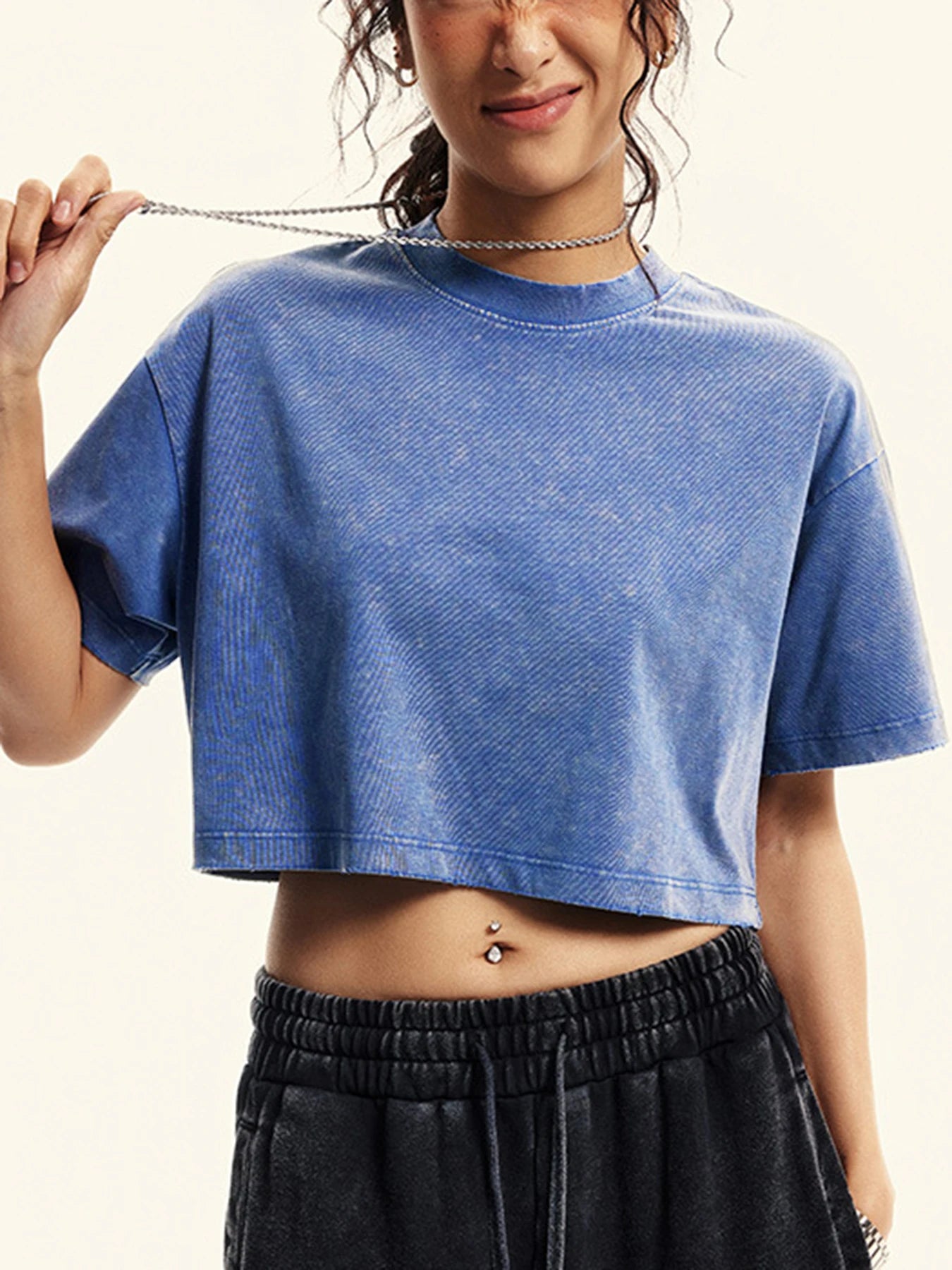 Knit Solid Crew Neck True-To-Size Fit Crop Top
