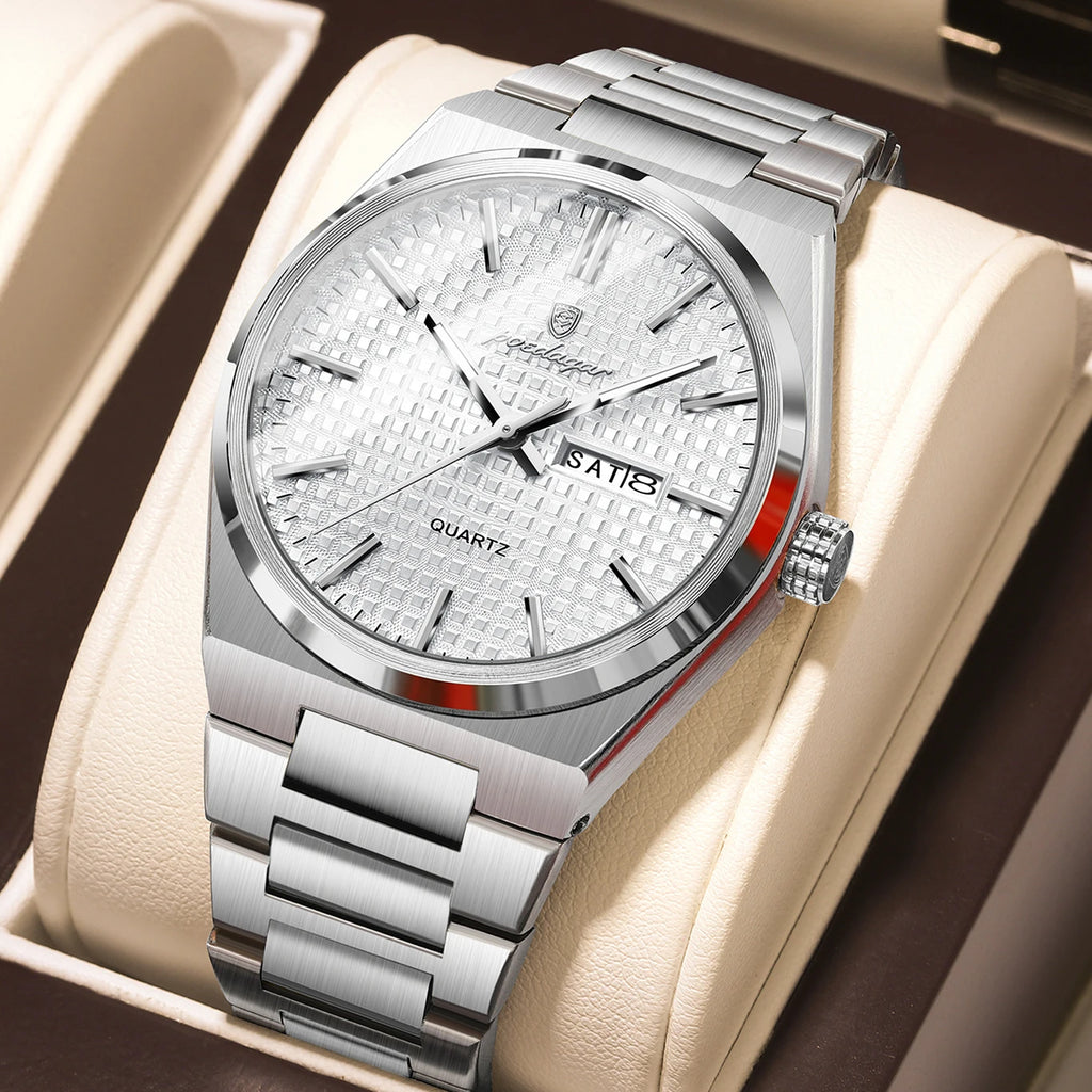 POEDAGAR Silver Steel Quartz Watch