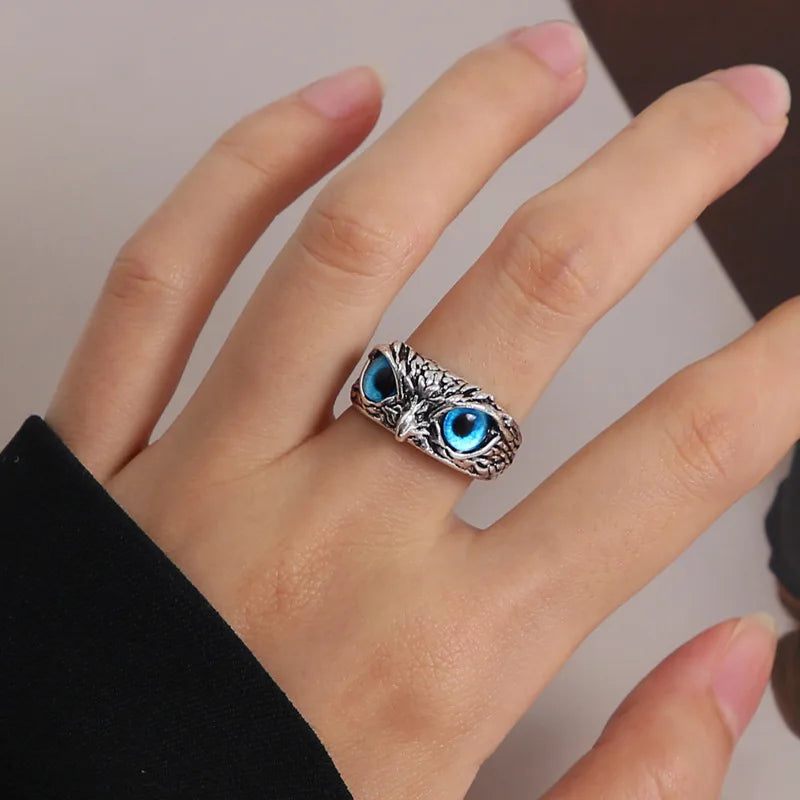 Gothic Owl Charm Ring