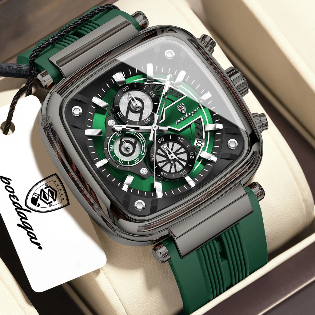 POEDAGAR Square Silicone Sport Watch
