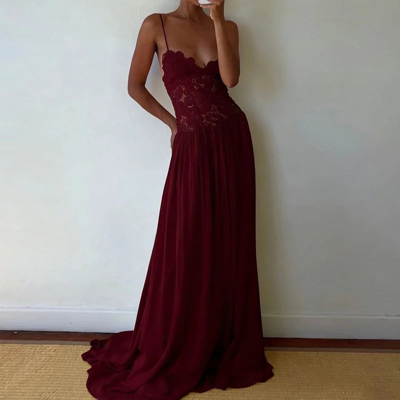 Hollow-Out Lace Patchwork Maxi Dress