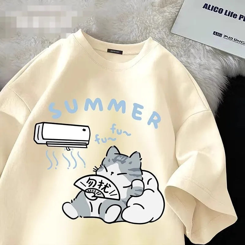 Women Summer Cartoon Print Shirt
