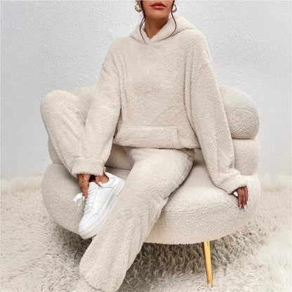 Women’s Plush Hooded Sweatshirt & Trousers 2-Piece Set