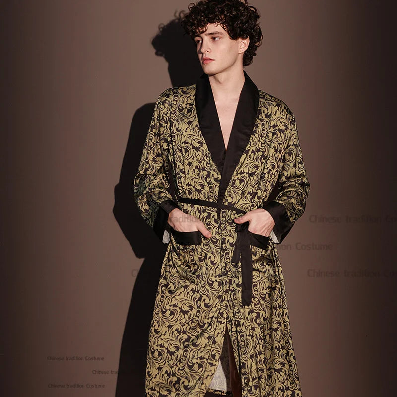 Satin Robe Sleepwear Print Bathrobe