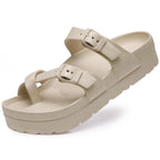 Women Buckle Platform Slides