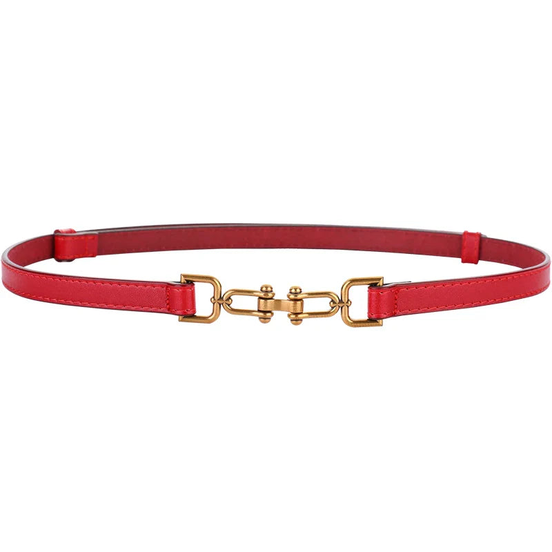 Korean Slim Genuine Leather Belt with Gold Buckle