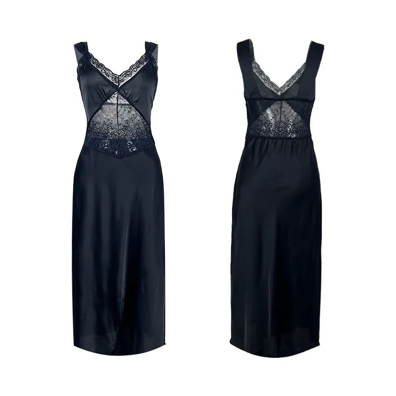 Sexy Lace-Trim Backless Nightgown