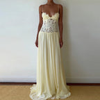 Hollow-Out Lace Patchwork Maxi Dress