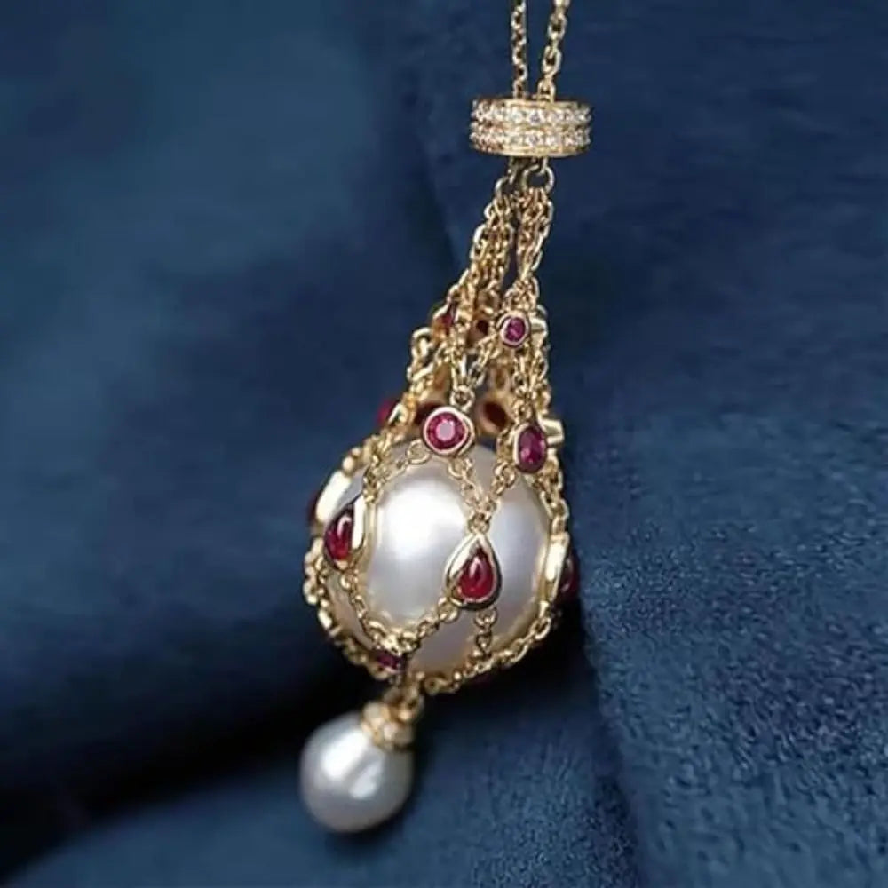 Metal Pearl Gemstone Necklace
