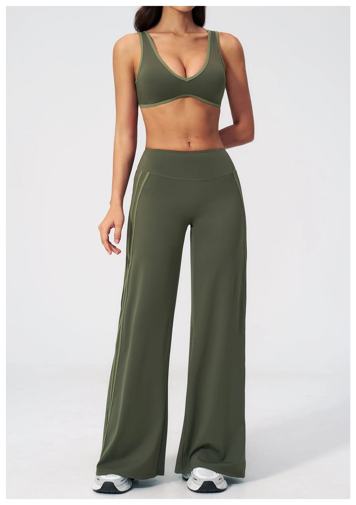 Nylon Striped Sleeveless True-To-Size Fit Two-Piece Yoga Set