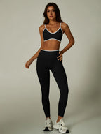 Nylon Solid Elastic Waist Two-Piece Yoga Set