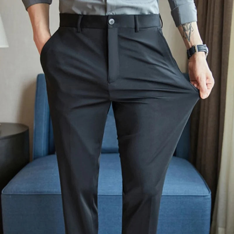 No-Iron Stretch Straight Trousers